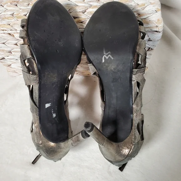 Kenneth Cole New York 7.5 M Leather Bayne Cage Heels Y3K Metallic Gun Metal - Picture 5 of 8